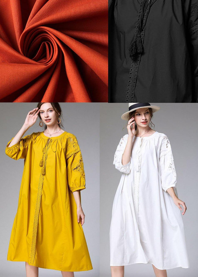 Simple Orange Three Quarter Sleeve Lace Spring Holiday Dress