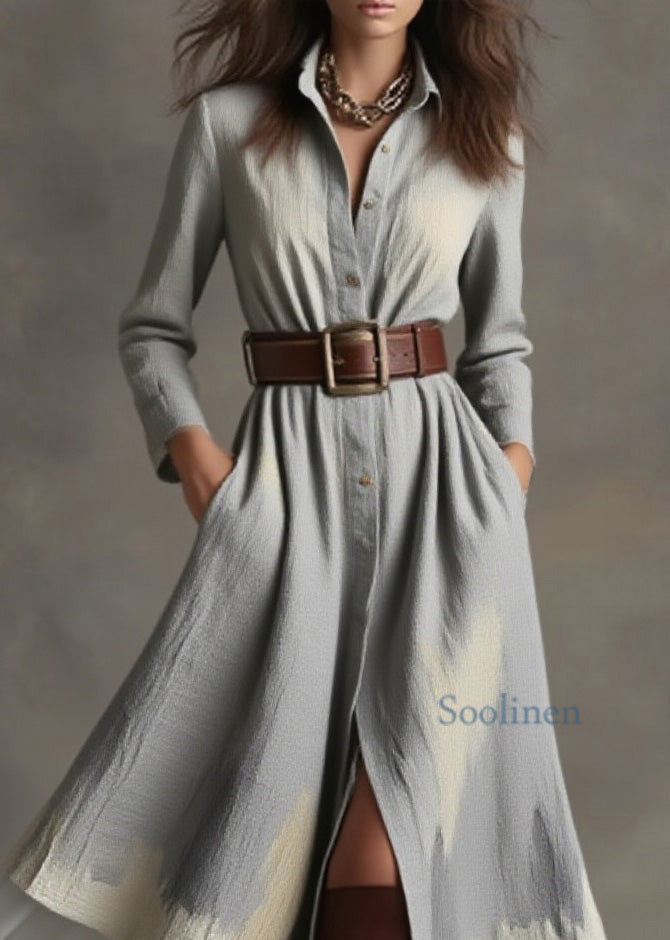 Simple Peter Pan Collar Patchwork Cotton Shirts Dresses Spring