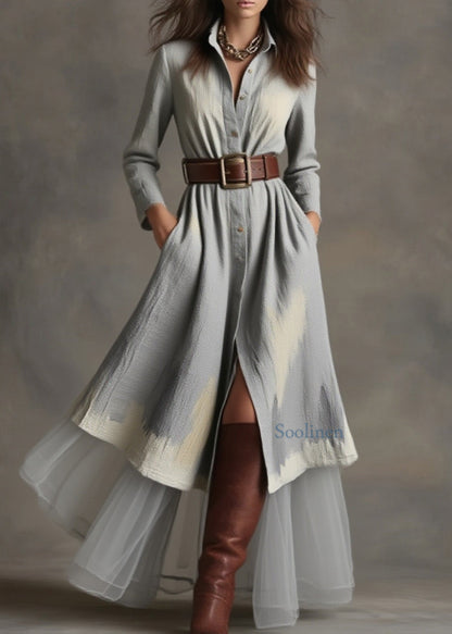 Simple Peter Pan Collar Patchwork Cotton Shirts Dresses Spring