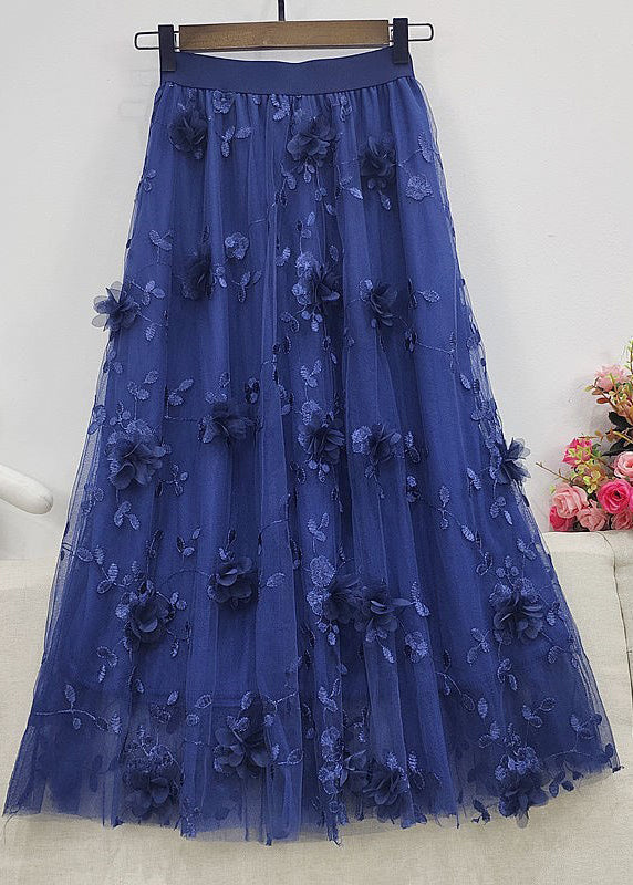 Simple Pink Embroideried Tulle Maxi Skirt Summer