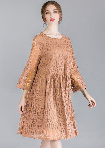 Simple Pink Khaki O-neck Color Lace Party Dresses Bracelet Sleeve