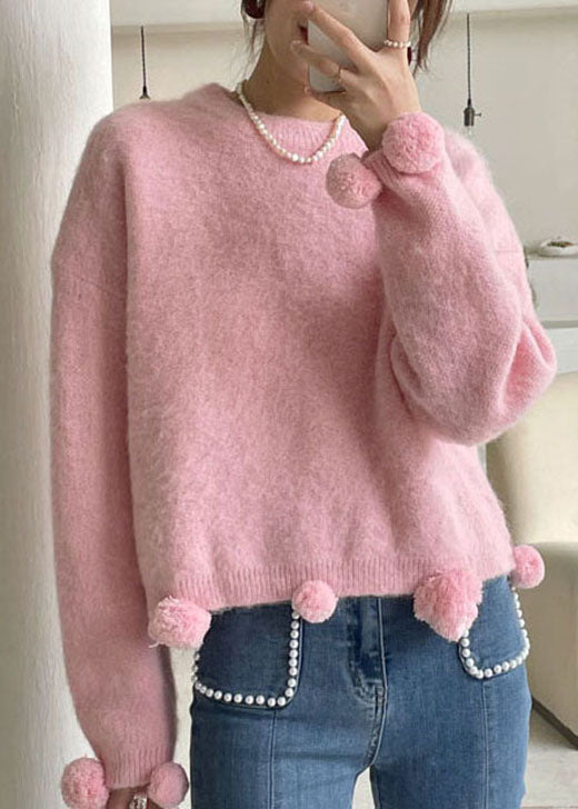 Simple Pink Ma Hai Mao Knit Pullover Spring