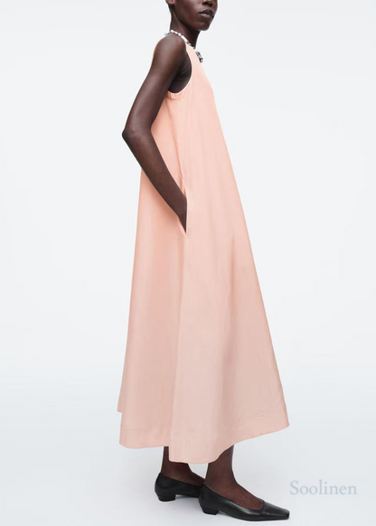 Simple Pink Oversized a Line Dress V Neck Sleeveless
