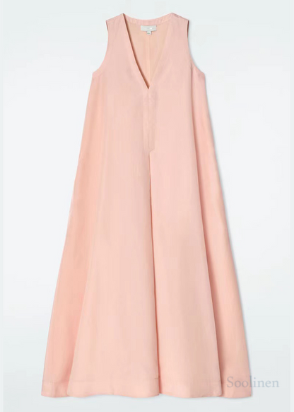 Simple Pink Oversized a Line Dress V Neck Sleeveless