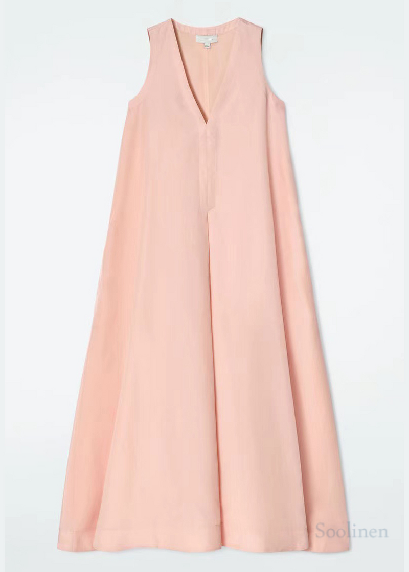 Simple Pink Oversized a Line Dress V Neck Sleeveless