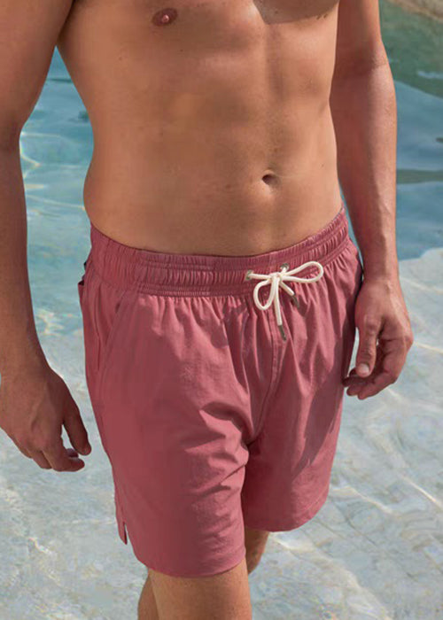 Simple Pink Pockets Elastic Waist Cotton Shorts Summer