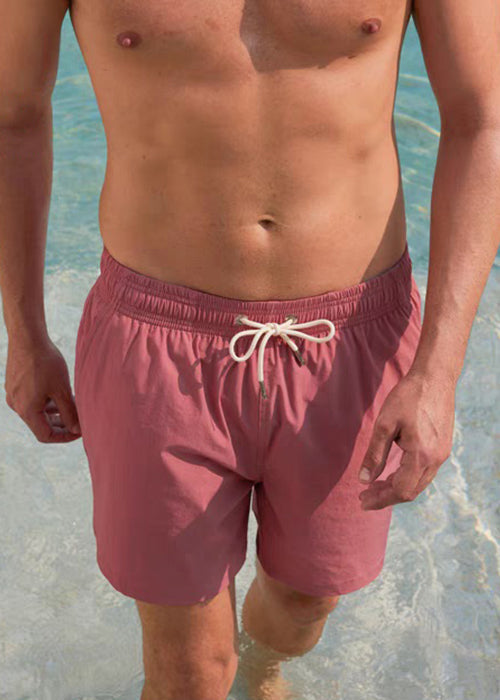 Simple Pink Pockets Elastic Waist Cotton Shorts Summer