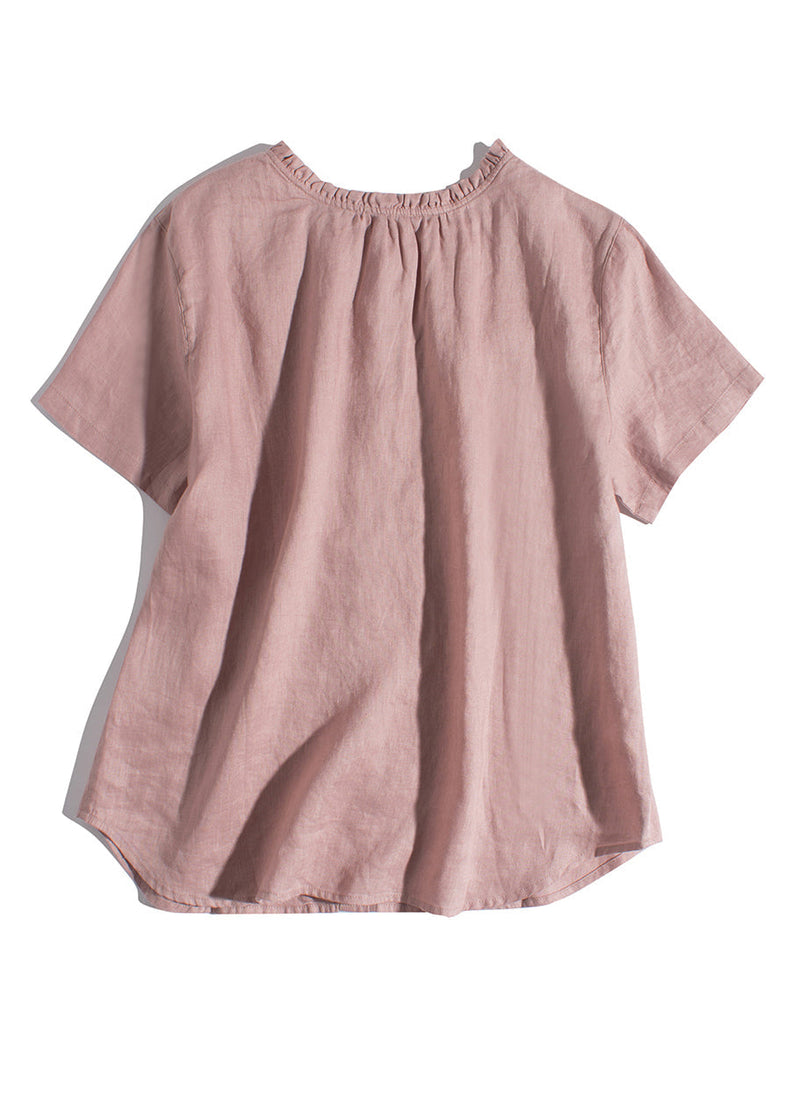 Simple Khaki Ruffled Wear on Both Sides Linen Blouses Summer