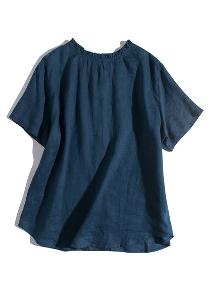 Simple Khaki Ruffled Wear on Both Sides Linen Blouses Summer