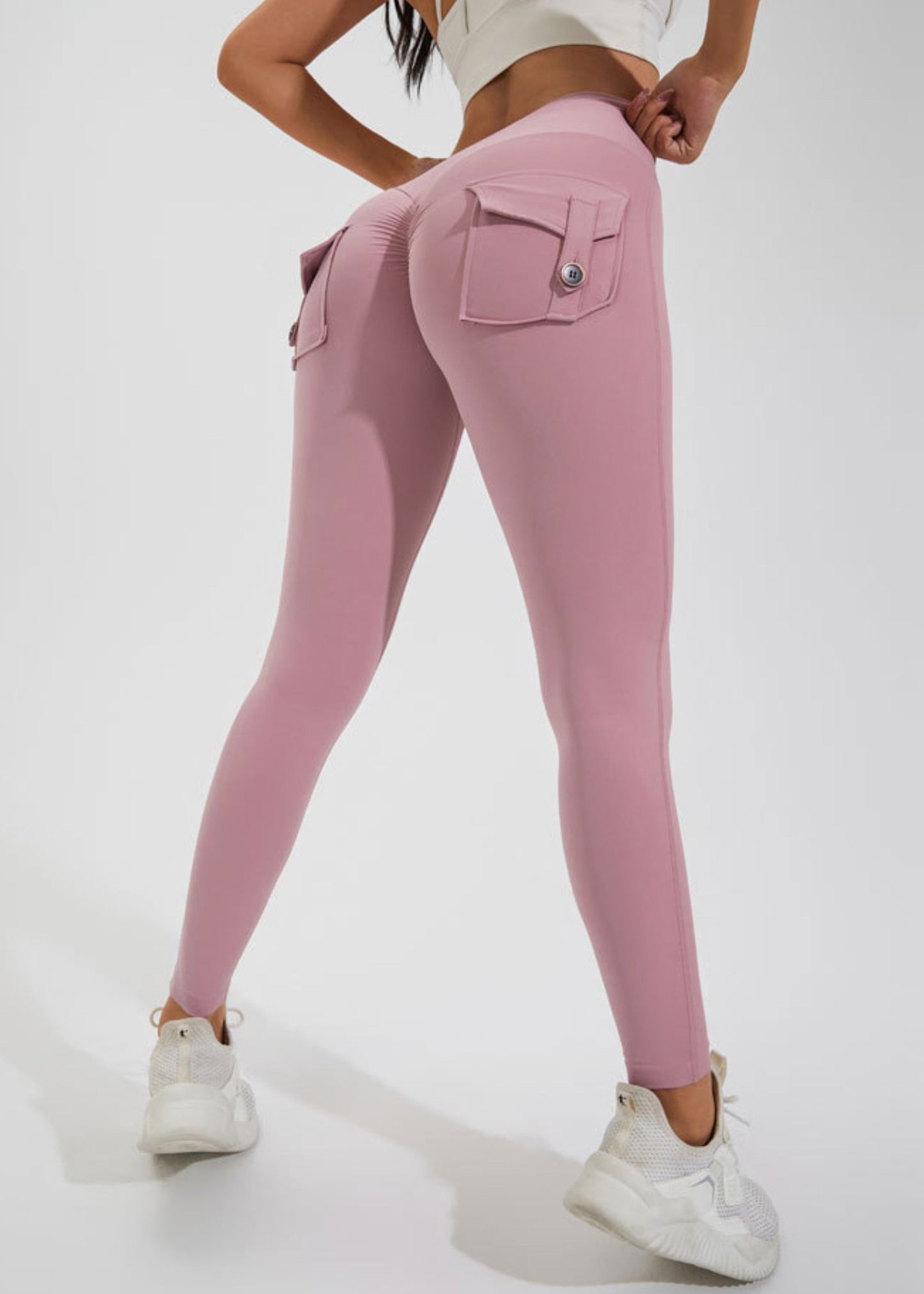 Simple Purple Pockets High Waist Nylon Butt Scrunch Yoga Pants