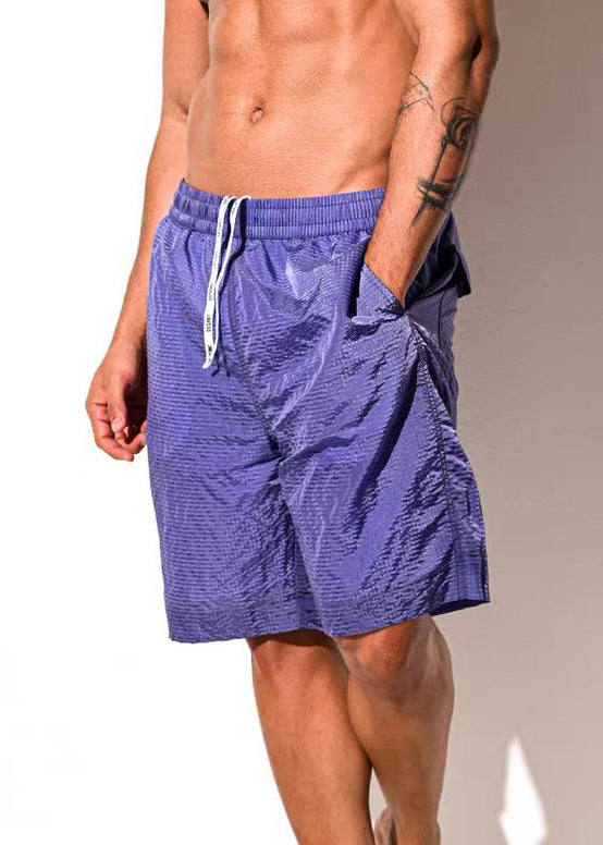 Simple Purple Pockets Elastic Waist Shorts Summer