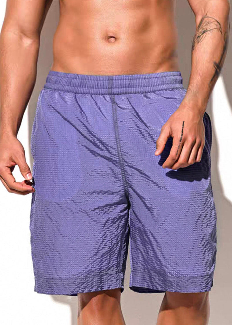 Simple Purple Pockets Elastic Waist Shorts Summer