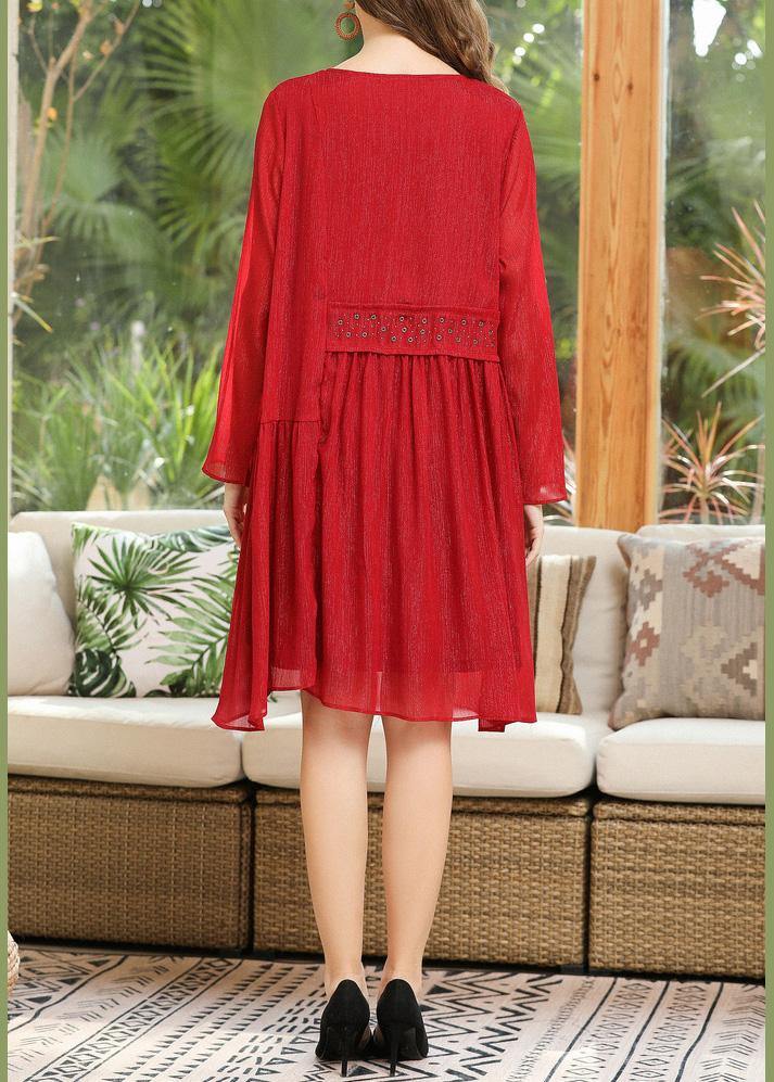 Simple Red Asymmetrical Design Chiffon Summer Dress