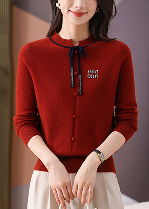 Simple Red Button Thick Woolen Sweater Long Sleeve