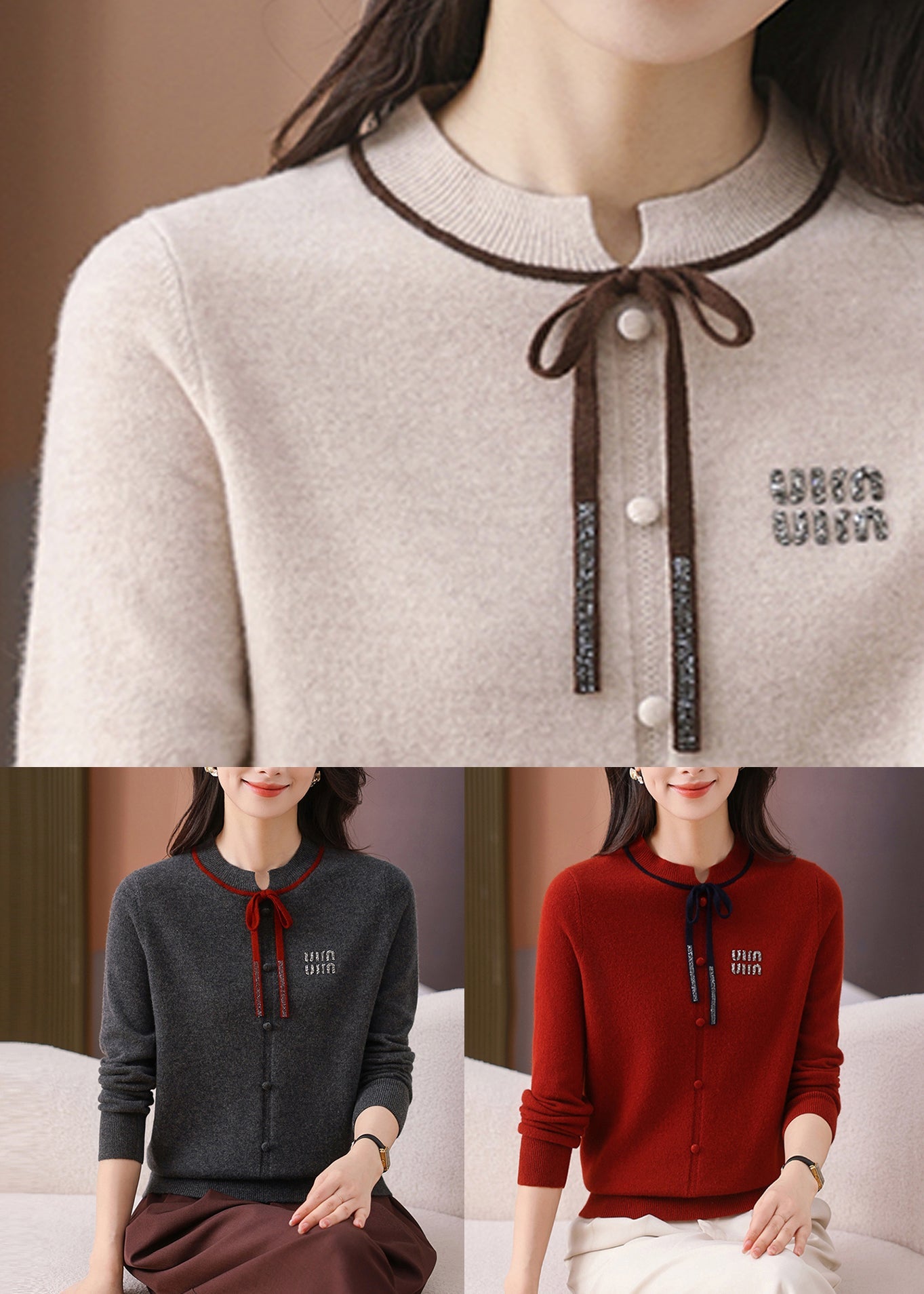 Simple Red Button Thick Woolen Sweater Long Sleeve