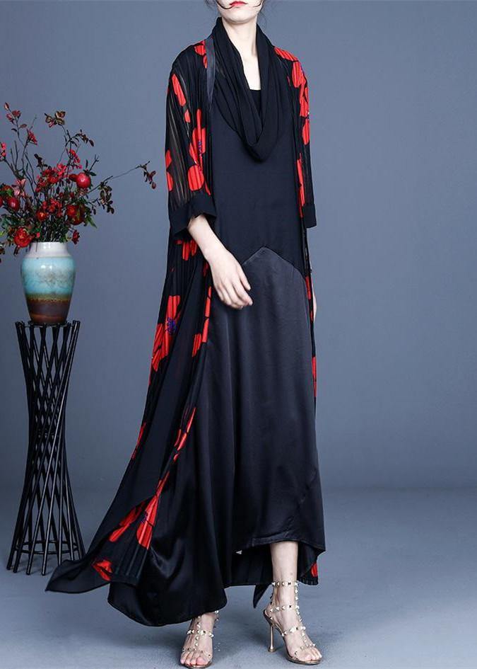 Simple Red Summer Silk Long Loose Jacket