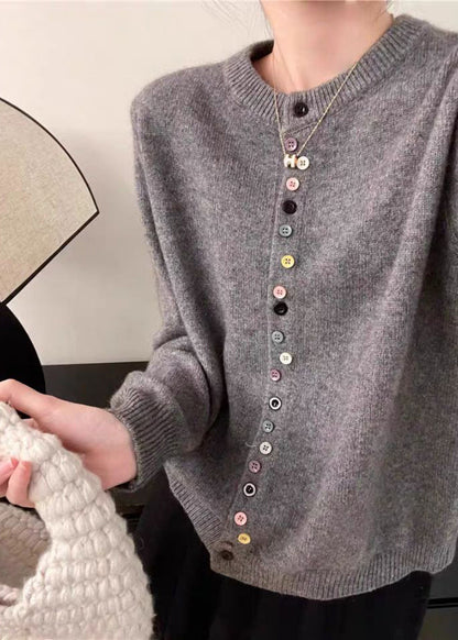 Simple Red O Neck Button Woolen Coats Spring