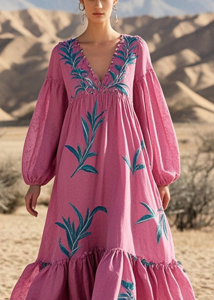 Simple Rose Oversized Print Cotton Long Dresses Spring