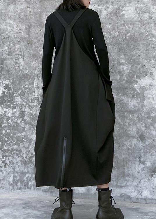 Simple Spaghetti Strap Asymmetric Spring Tunics Wardrobes Black Dress