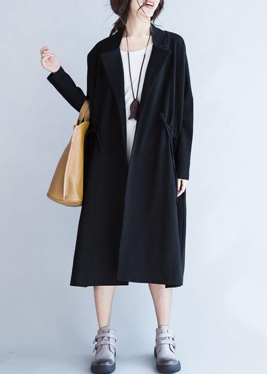 Simple Square Collar Drawstring Clothes for Black Knee Jackets Fall