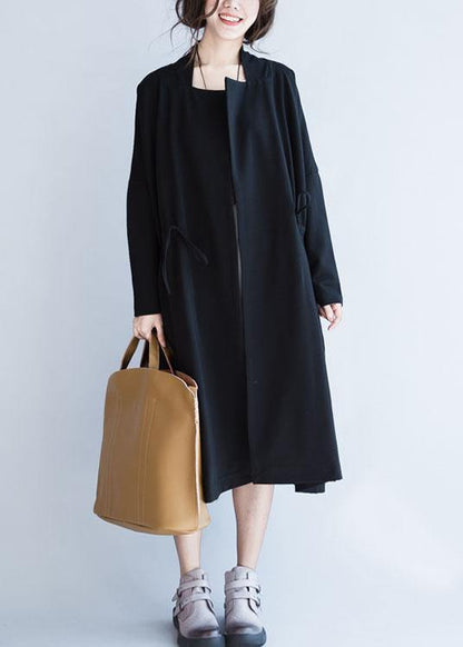 Simple Square Collar Drawstring Clothes for Black Knee Jackets Fall