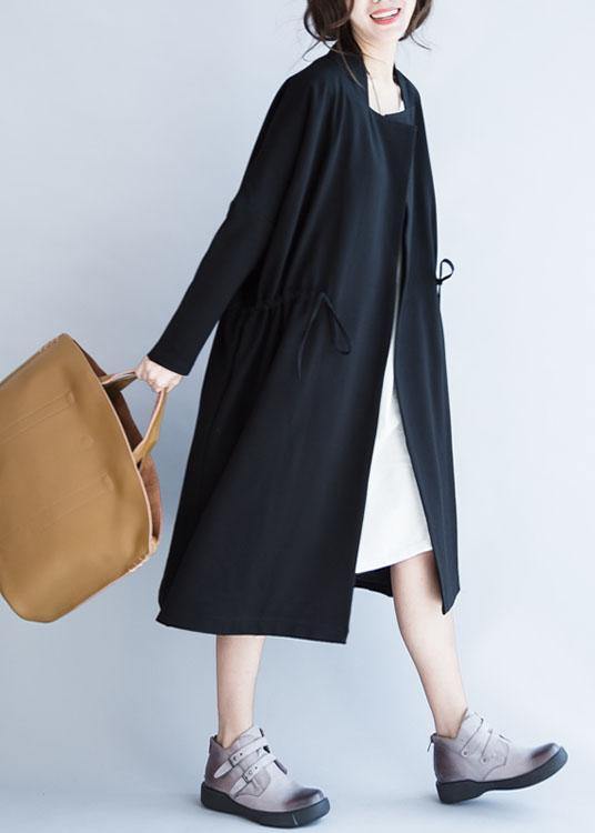 Simple Square Collar Drawstring Clothes for Black Knee Jackets Fall