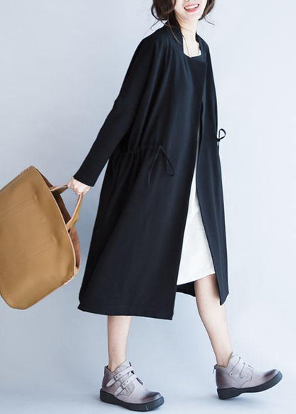 Simple Square Collar Drawstring Clothes for Black Knee Jackets Fall
