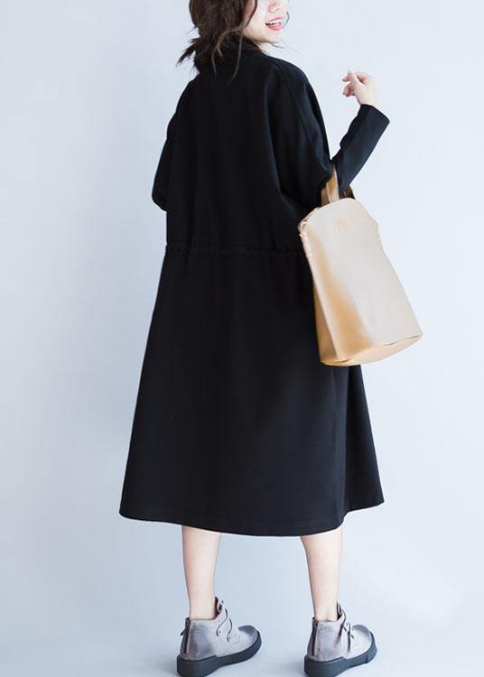 Simple Square Collar Drawstring Clothes for Black Knee Jackets Fall