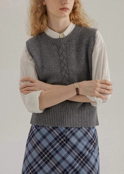 Simple Style Mulberry O Neck Knit Vest Sleeveless