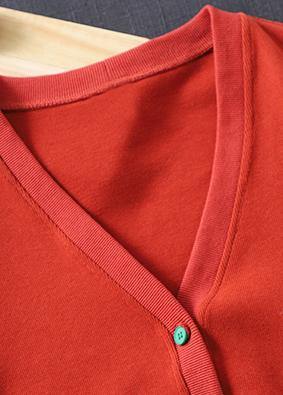 Simple V Neck Button Down Spring Red Outwear