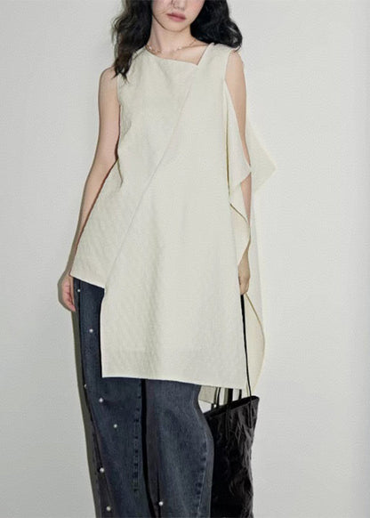 Simple White Asymmetrical Patchwork Shirts Summer