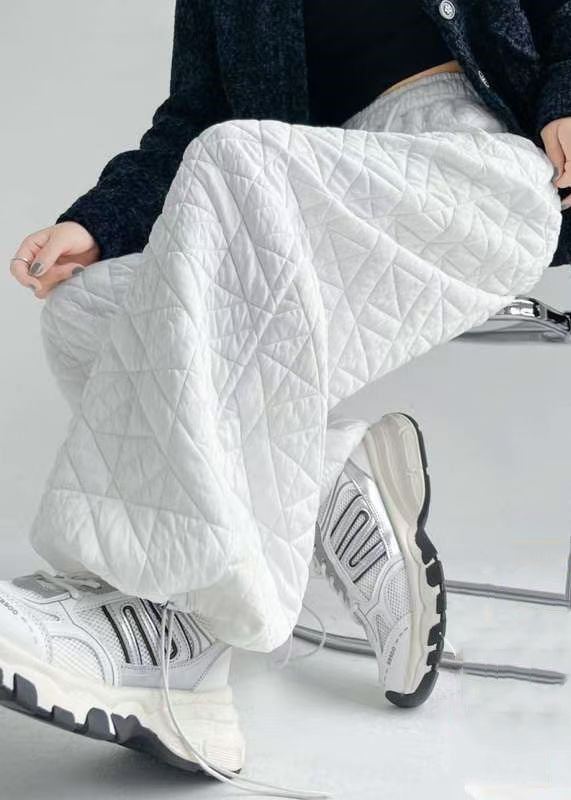 Simple White Drawstring Elastic Waist Pants Winter