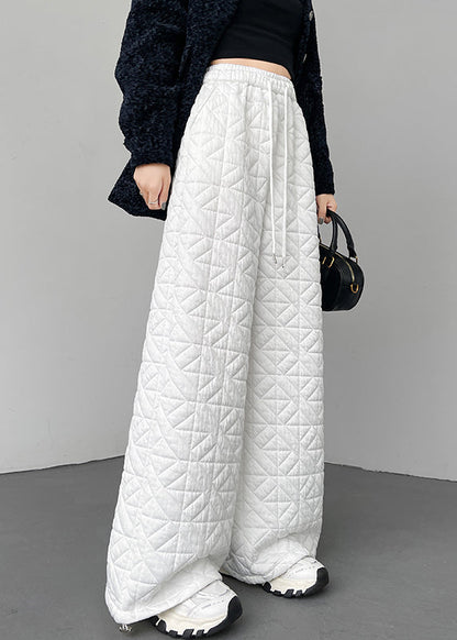Simple White Drawstring Elastic Waist Pants Winter