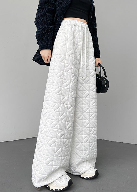 Simple White Drawstring Elastic Waist Pants Winter