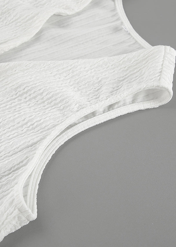Simple White Lace Up Cotton Tops and Shorts Two Pieces Set Sleeveless
