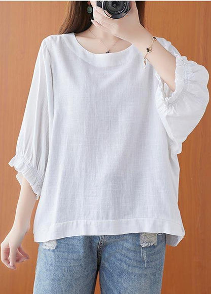 Simple White O-neck Cotton Top Summer