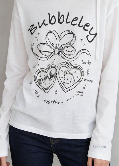 Simple White O Neck Print Cotton T Shirt Spring