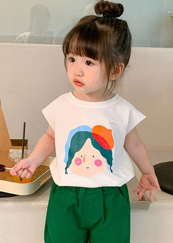 Simple White O-neck Print T Shirt Short Sleeve