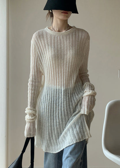 Simple White O-neck Thin Knit Sweater Dress Spring