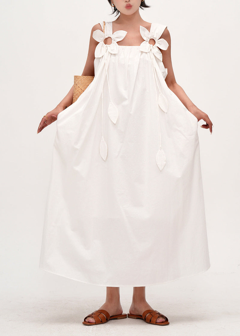 Simple White Oversized Decorated Cotton Cami Dress Summer