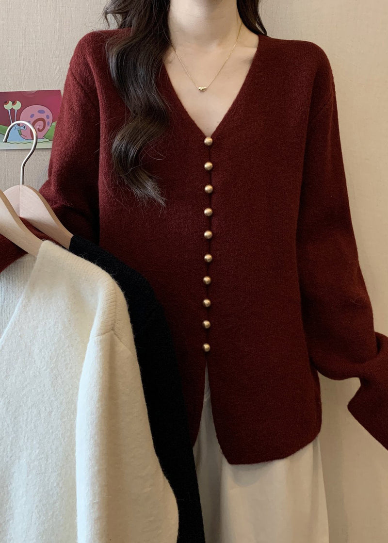 Simple White Oversized Single Breasted Knit Sweater Tops Fall