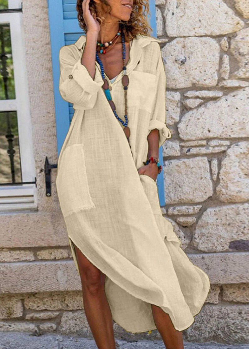 Simple White Peter Pan Collar Side Open Holiday Long Dress Fall