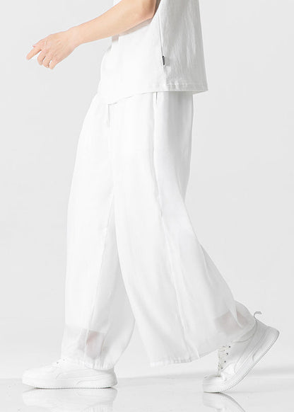 Simple White Pockets Ice Silk Pants Clothing Summer