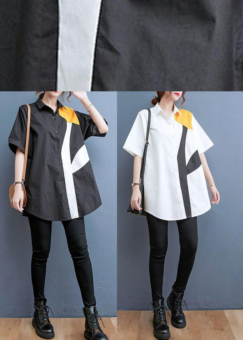 Simple White Print Button Cotton Summer Shirt Tops