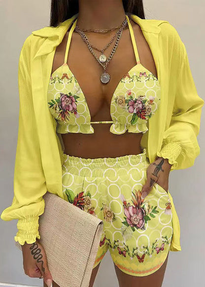 Simple White Shorts Three Pieces Set Summer
