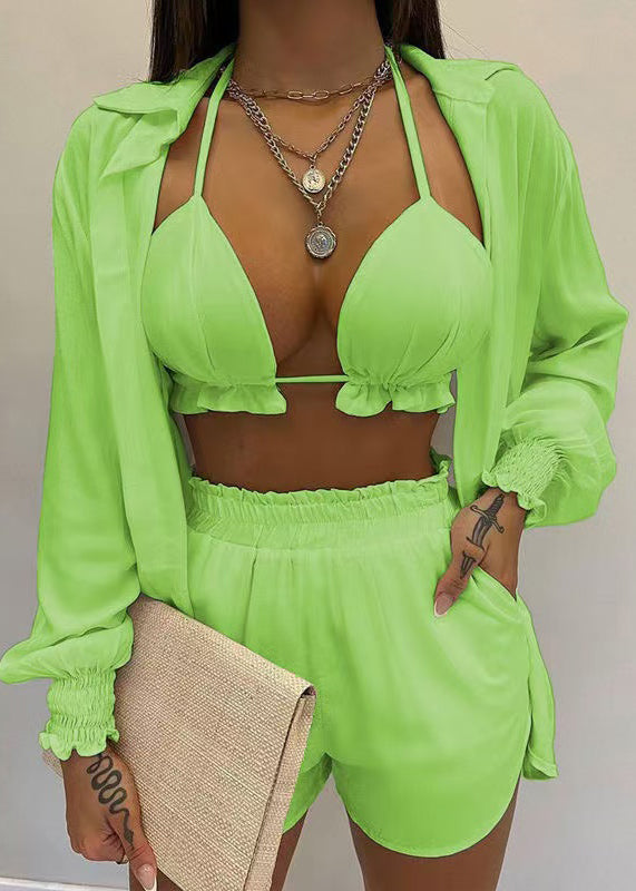 Simple White Shorts Three Pieces Set Summer
