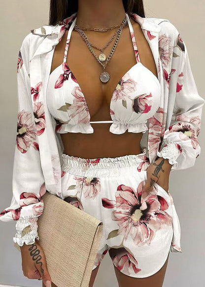 Simple White Shorts Three Pieces Set Summer