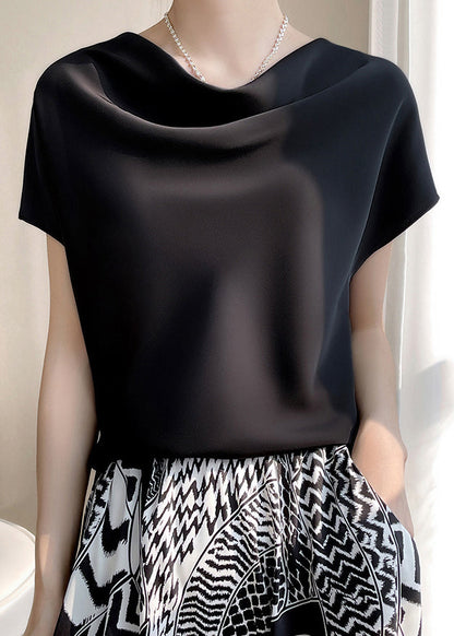 Simple White Turtle Neck Silk T Shirts Summer