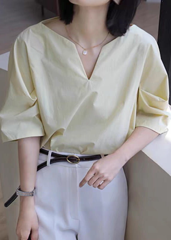 Simple White V Neck Cotton Shirt Half Sleeve