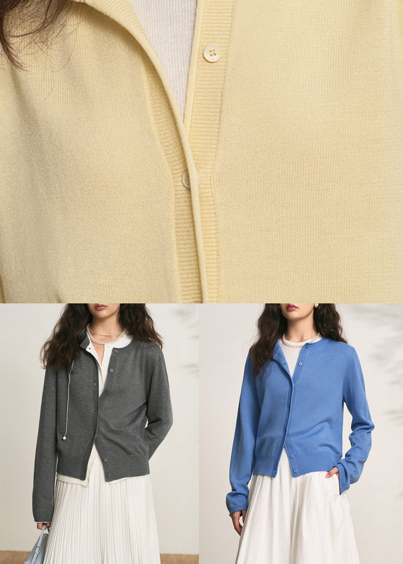 Simple Yellow Button Cozy Knit Cardigans Long Sleeve